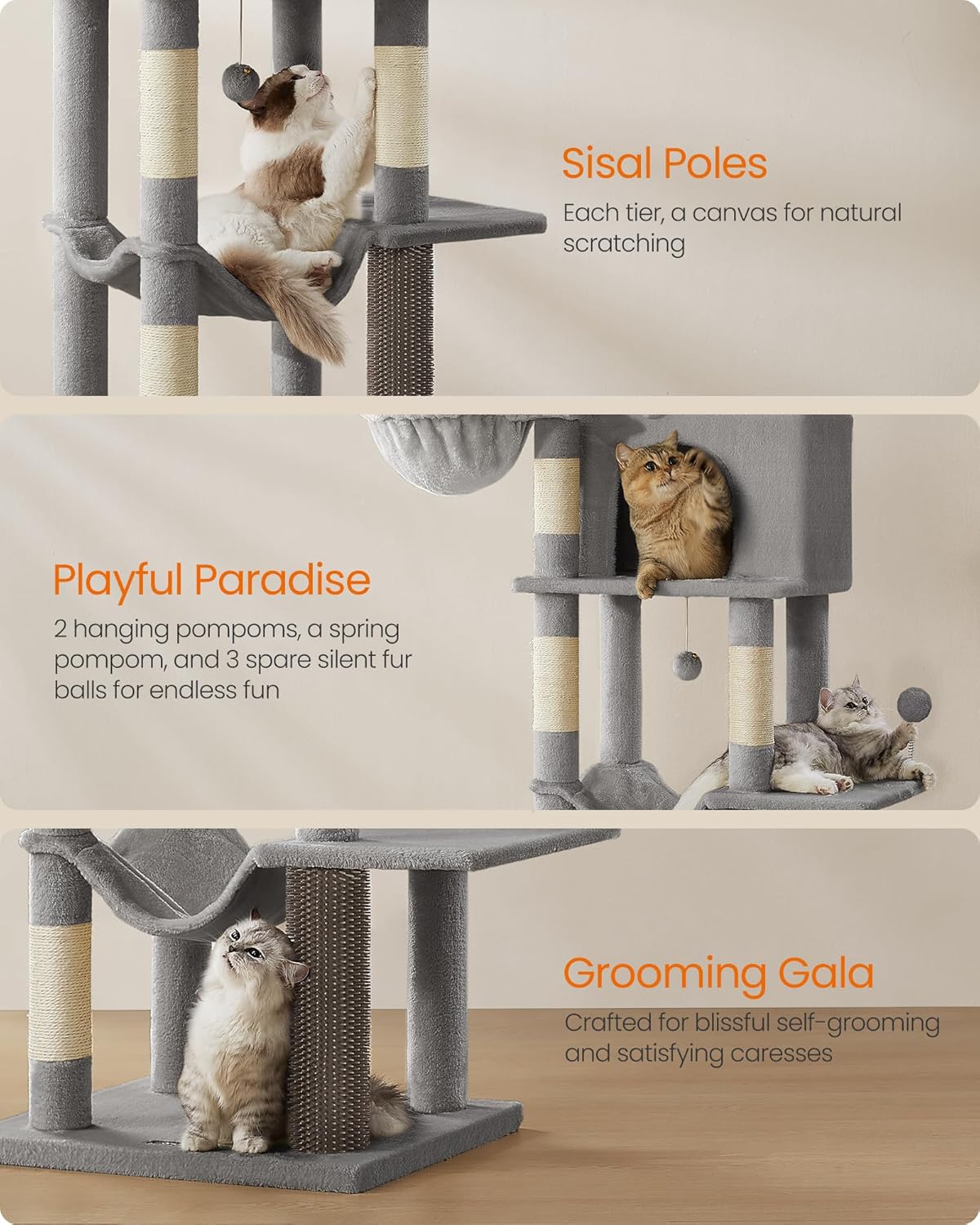 Feandrea velika penjalica za mačke, visina 175 cm, siva
