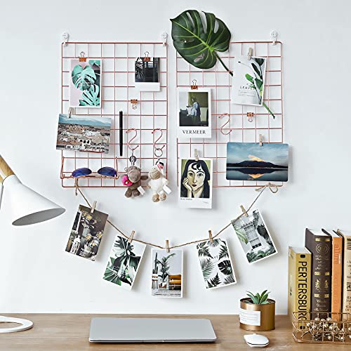 Fémhálós fali dekorációs rácsok, 2 db-os készlet, rosé gold-SONGMICS-Vita Home