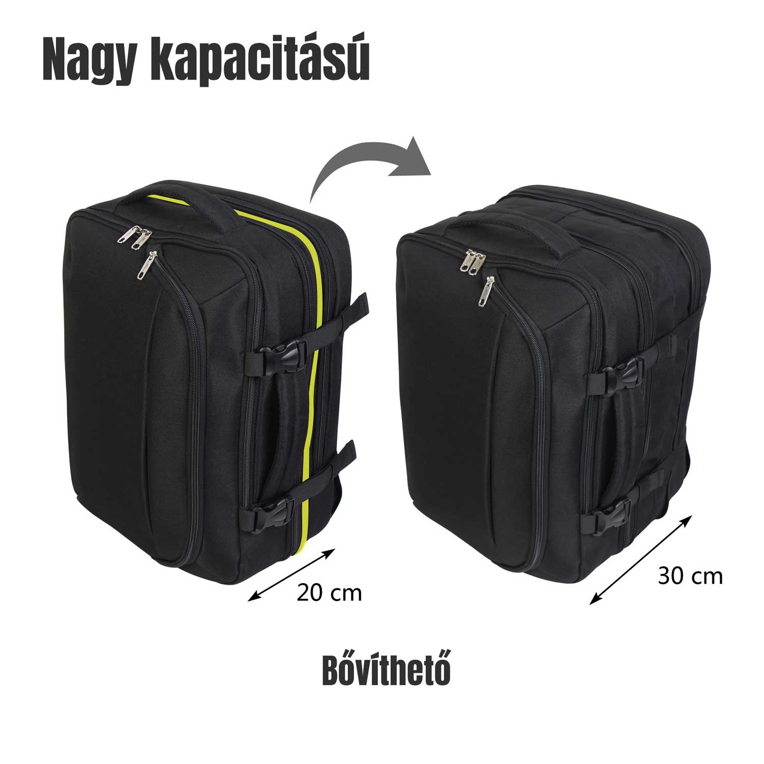 FlexiGo proširivi putni ruksak, ručna prtljaga WizzAir veličine 40x30x20 cm, crni | BONTOUR-vitahome.hr