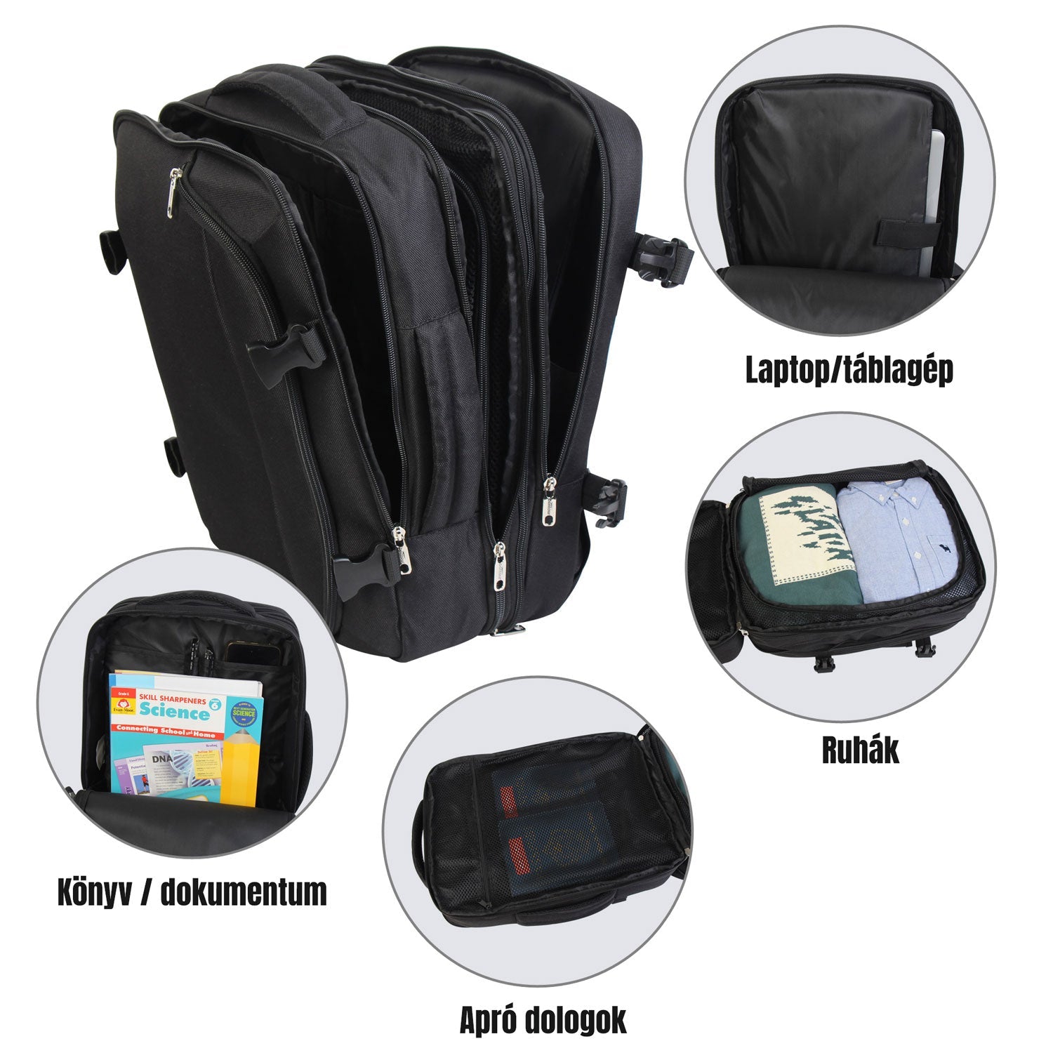 FlexiGo proširivi putni ruksak, ručna prtljaga WizzAir veličine 40x30x20 cm, crni | BONTOUR-vitahome.hr