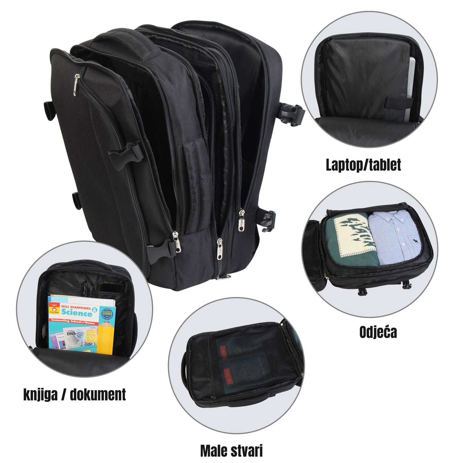 FlexiGo proširivi putni ruksak, ručna prtljaga WizzAir veličine 40x30x20 cm, crni | BONTOUR-vitahome.hr