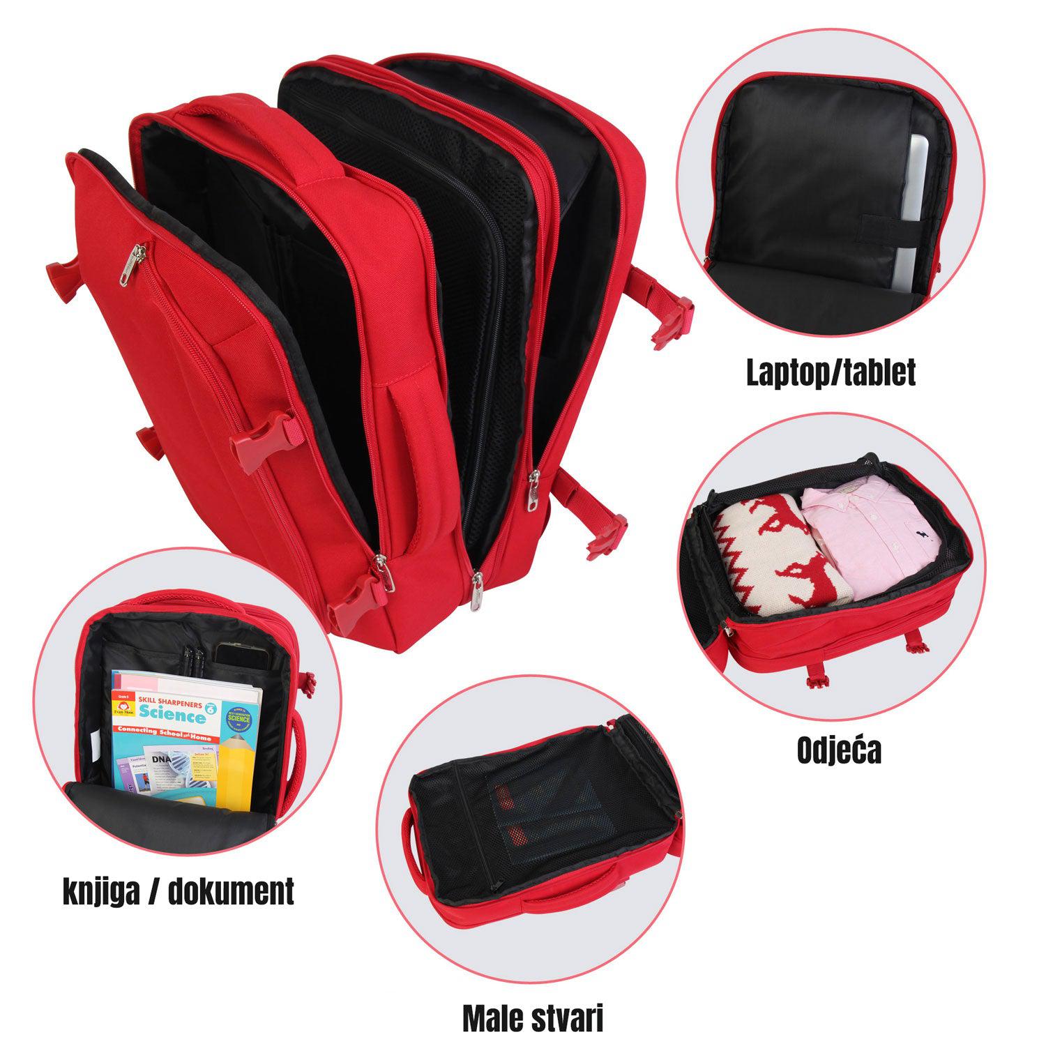 FlexiGo proširivi putni ruksak, ručna prtljaga WizzAir veličine 40x30x20 cm, crveni | BONTOUR-vitahome.hr
