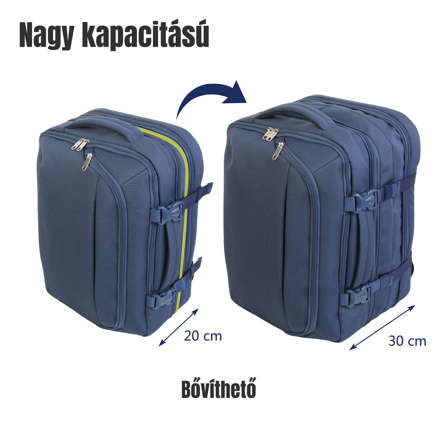 FlexiGo proširivi putni ruksak, ručna prtljaga WizzAir veličine 40x30x20 cm, plavi | BONTOUR-vitahome.hr