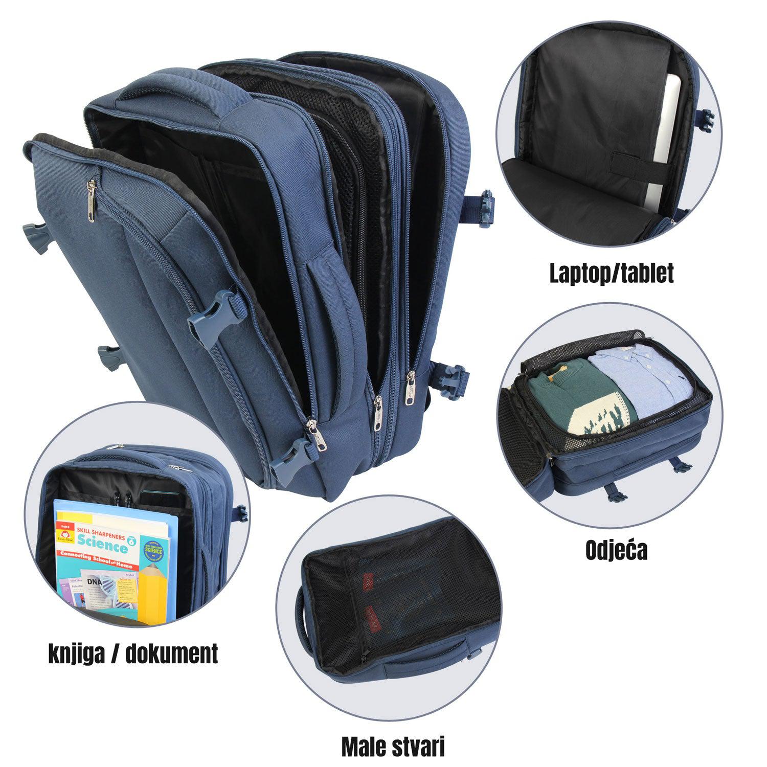 FlexiGo proširivi putni ruksak, ručna prtljaga WizzAir veličine 40x30x20 cm, plavi | BONTOUR-vitahome.hr