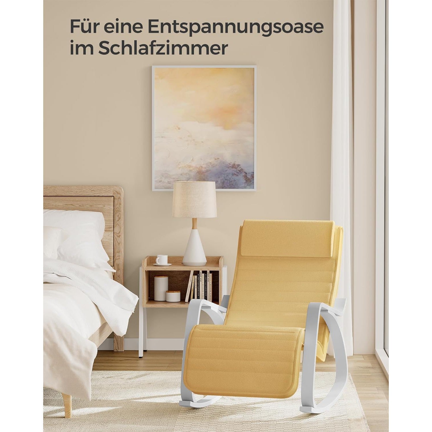 Fotelja za ljuljanje, 121,5 x 67 x 84 cm, pastelno žuta i bijela | SONGMICS-vitahome.hr