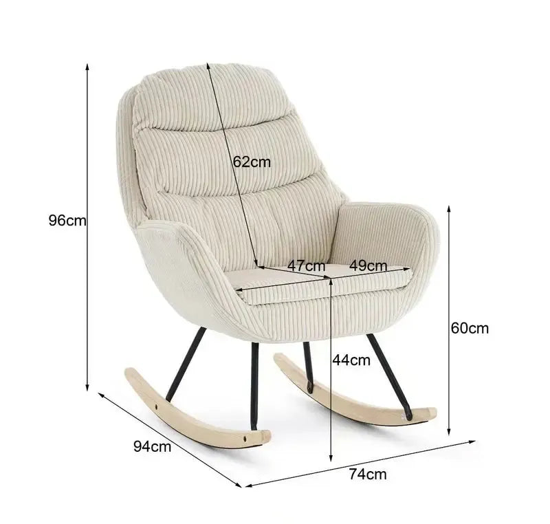 Fotelja za ljuljanje s presvlakom od rebrastog pliša, 96x74x94 cm, krem-bež | VASHOME-vitahome.hr