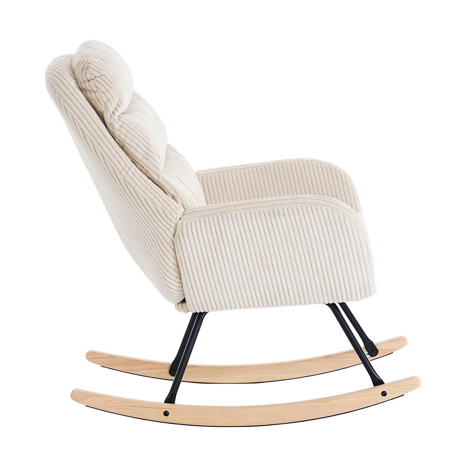 Fotelja za ljuljanje s presvlakom od rebrastog pliša, 96x74x94 cm, krem-bež | VASHOME-vitahome.hr