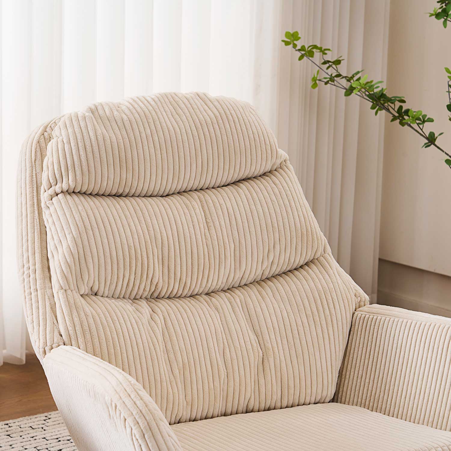 Fotelja za ljuljanje s presvlakom od rebrastog pliša, 96x74x94 cm, krem-bež | VASHOME-vitahome.hr