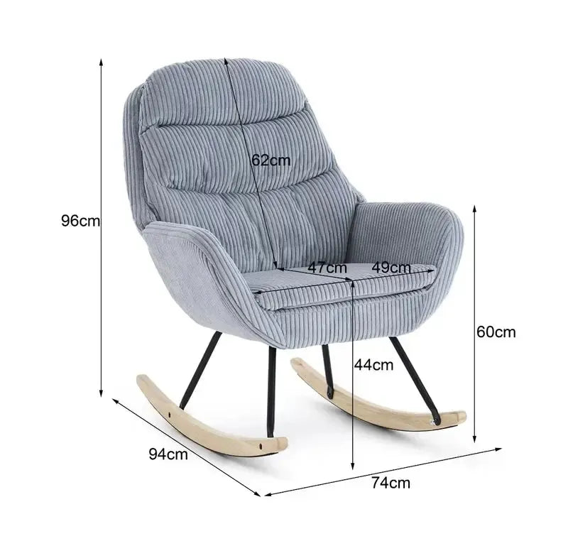 Fotelja za ljuljanje s presvlakom od rebrastog pliša, 96x74x94 cm, siva | VASHOME-vitahome.hr