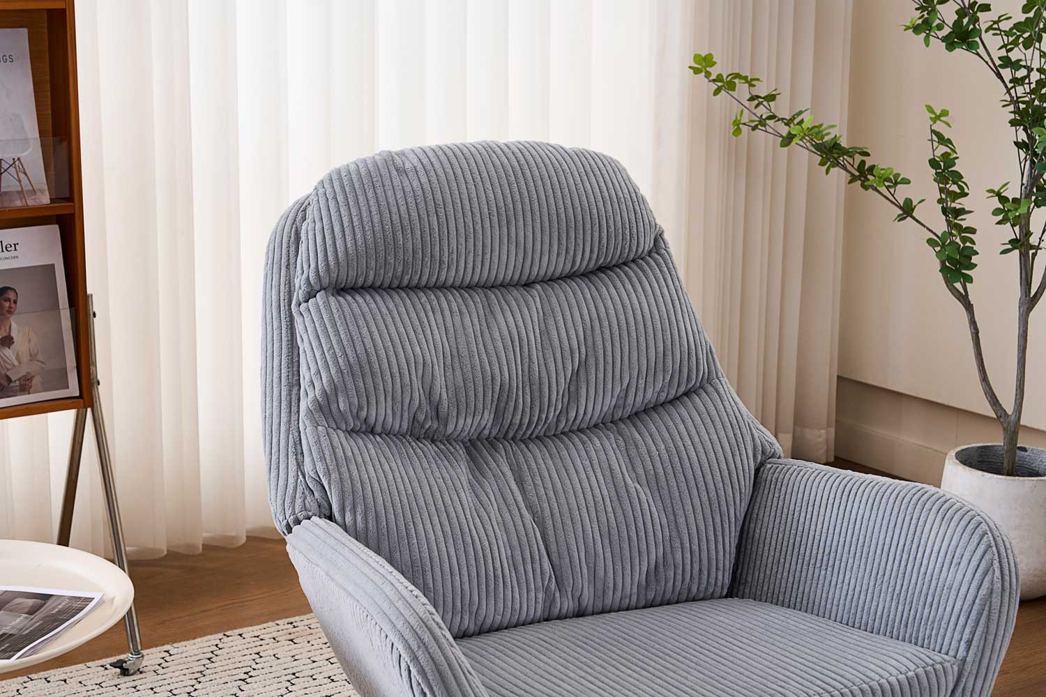 Fotelja za ljuljanje s presvlakom od rebrastog pliša, 96x74x94 cm, siva | VASHOME-vitahome.hr