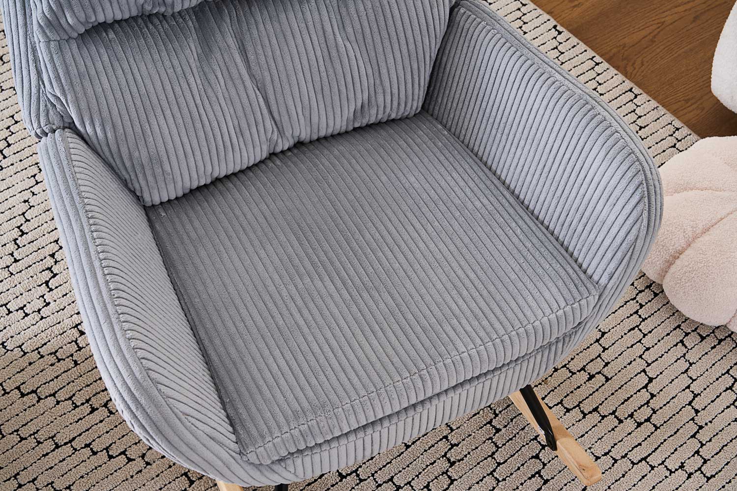 Fotelja za ljuljanje s presvlakom od rebrastog pliša, 96x74x94 cm, siva | VASHOME-vitahome.hr