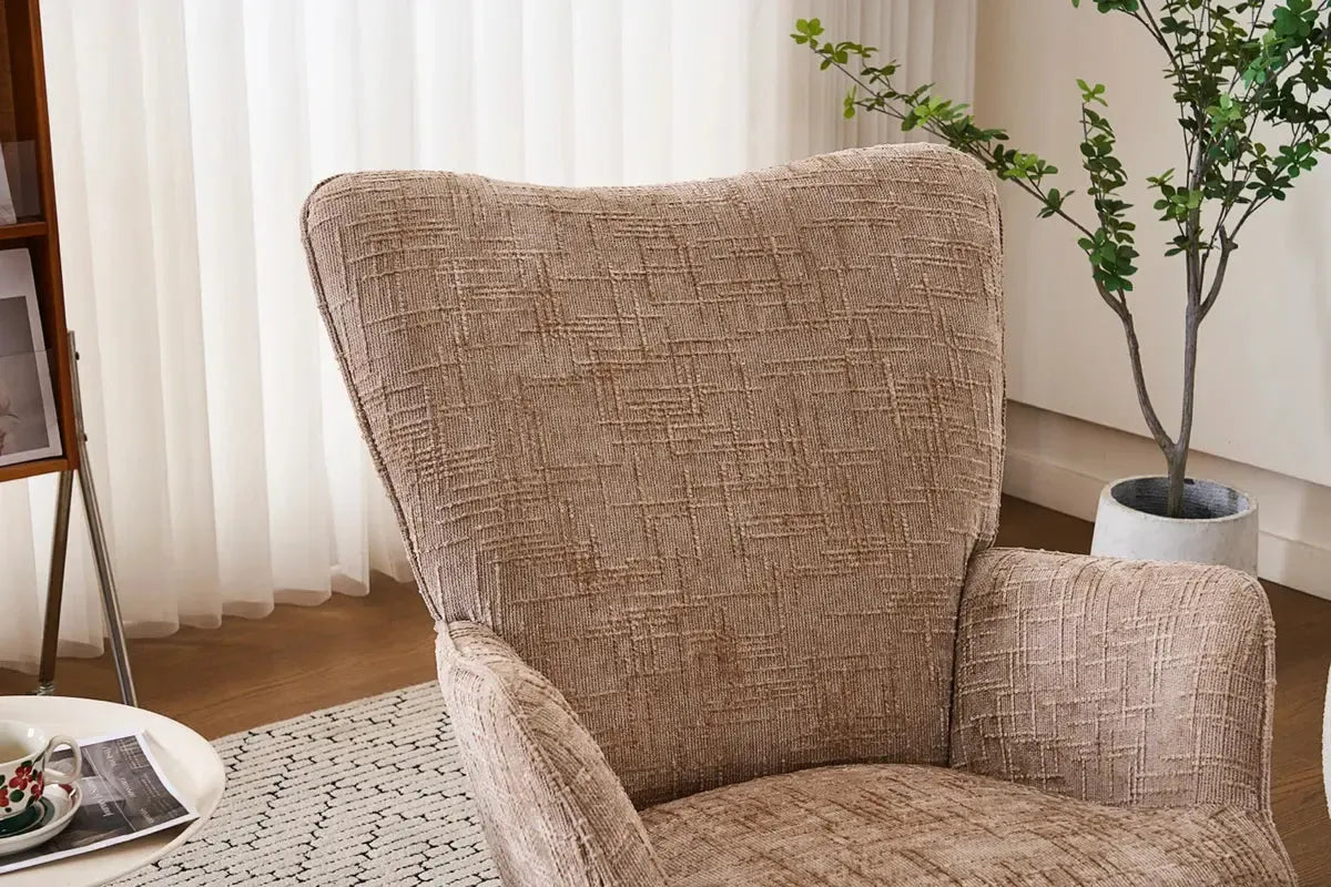 Fotelja za ljuljanje s presvlakom od rebrastog pliša, 98x71x101 cm, bež-khaki | VASHOME-vitahome.hr
