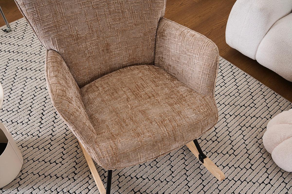 Fotelja za ljuljanje s presvlakom od rebrastog pliša, 98x71x101 cm, bež-khaki | VASHOME-vitahome.hr
