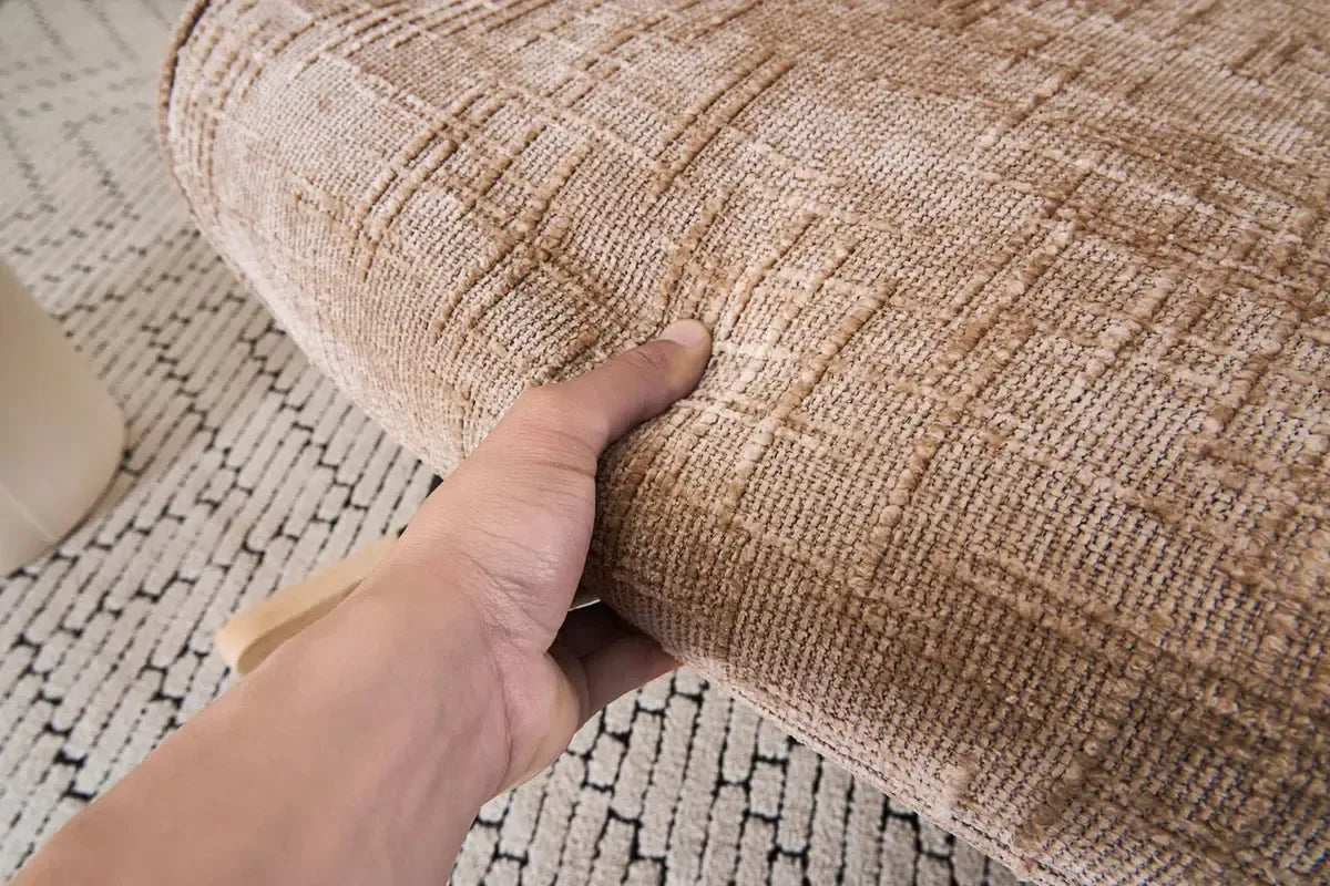 Fotelja za ljuljanje s presvlakom od rebrastog pliša, 98x71x101 cm, bež-khaki | VASHOME-vitahome.hr
