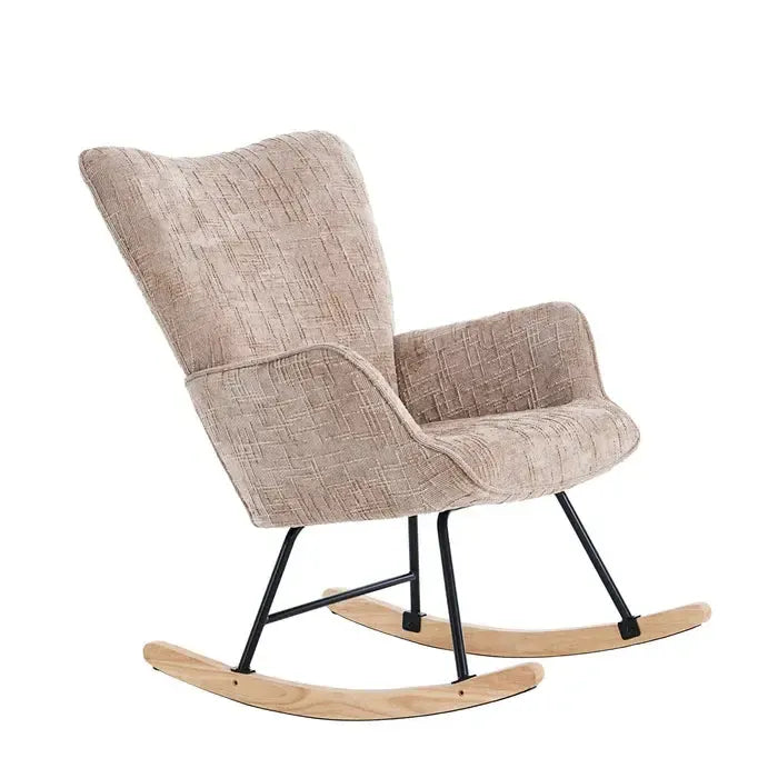 Fotelja za ljuljanje s presvlakom od rebrastog pliša, 98x71x101 cm, bež-khaki | VASHOME-vitahome.hr