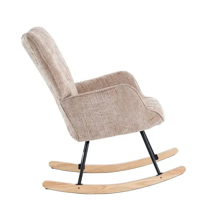 Fotelja za ljuljanje s presvlakom od rebrastog pliša, 98x71x101 cm, bež-khaki | VASHOME-vitahome.hr