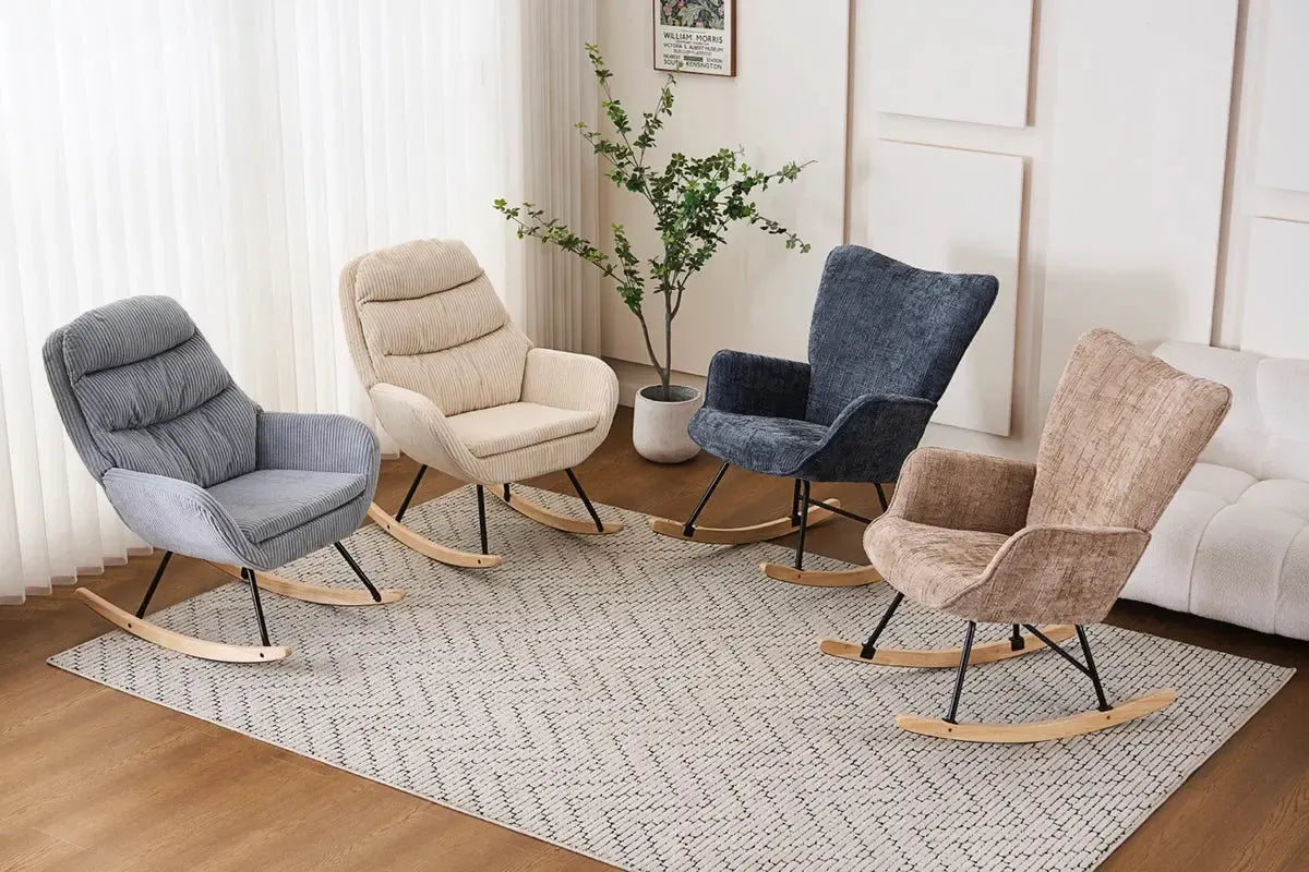 Fotelja za ljuljanje s presvlakom od rebrastog pliša, 98x71x101 cm, bež-khaki | VASHOME-vitahome.hr