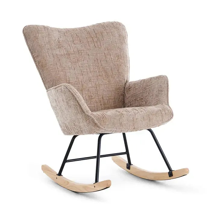 Fotelja za ljuljanje s presvlakom od rebrastog pliša, 98x71x101 cm, bež-khaki | VASHOME-vitahome.hr