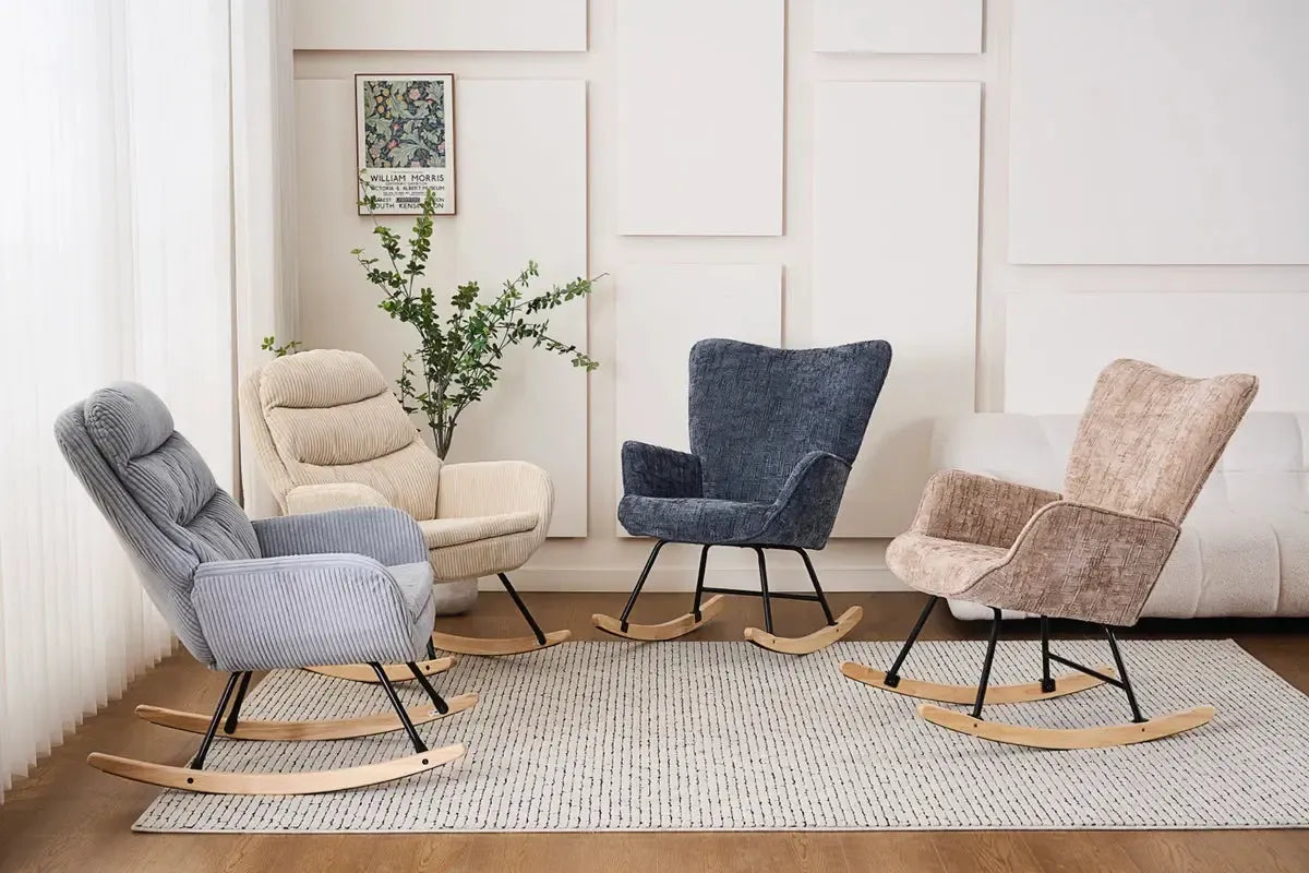 Fotelja za ljuljanje s presvlakom od rebrastog pliša, 98x71x101 cm, tamno siva | VASHOME-vitahome.hr