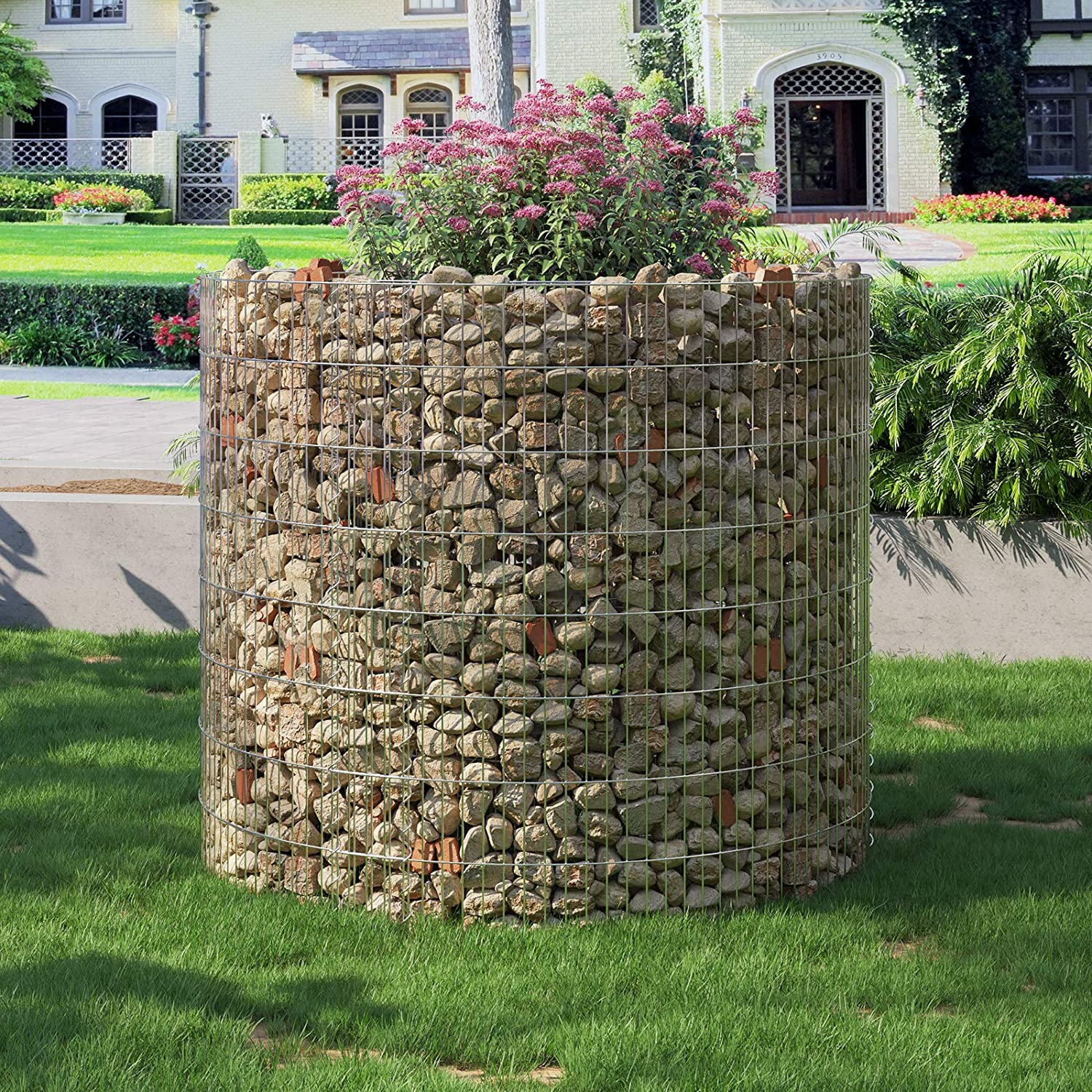 Gabion, okrugla metalna kamena košara, žičana ograda 90 x 80 cm | SONGMICS-vitahome.hr
