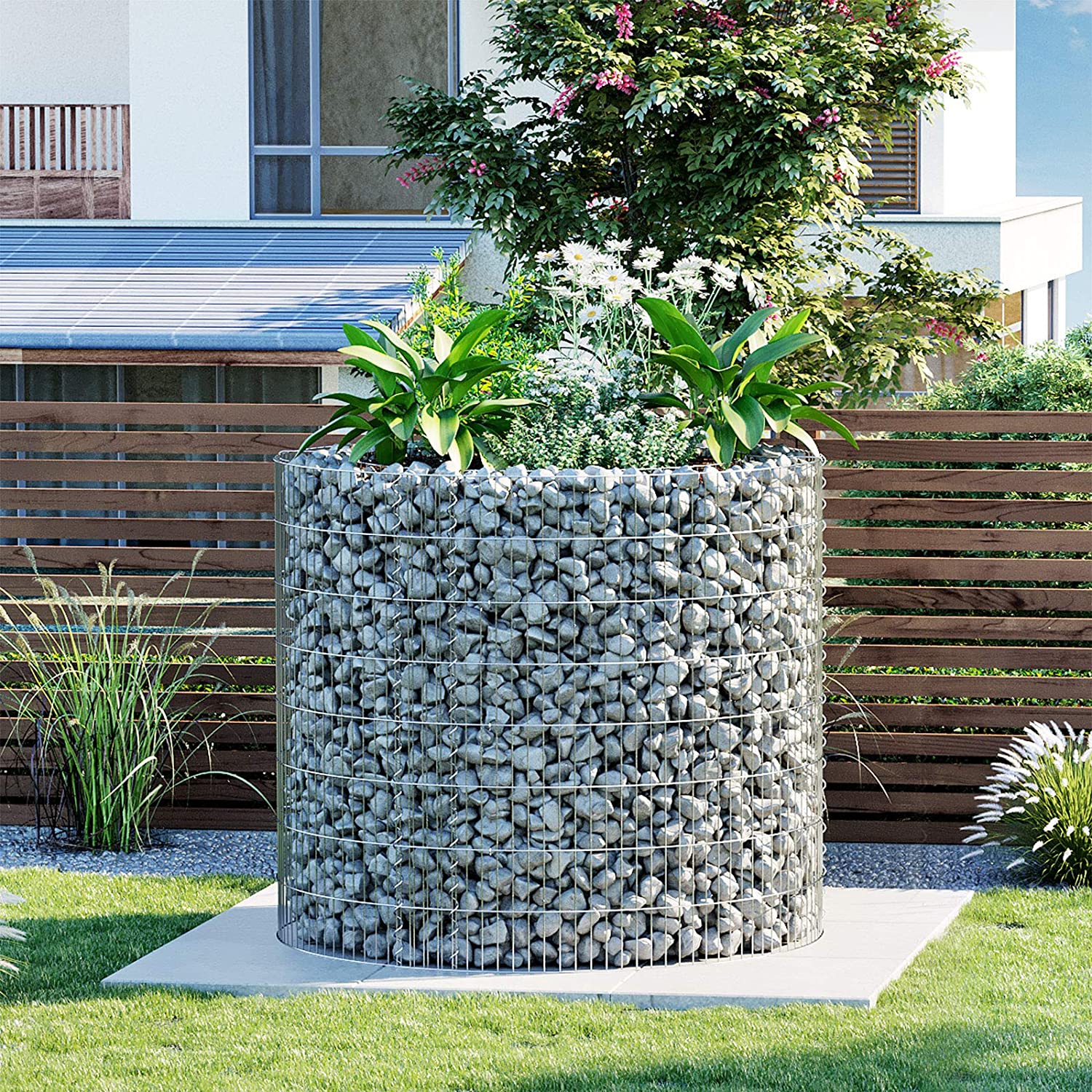Gabion, okrugla metalna kamena košara, žičana ograda 90 x 80 cm | SONGMICS-vitahome.hr