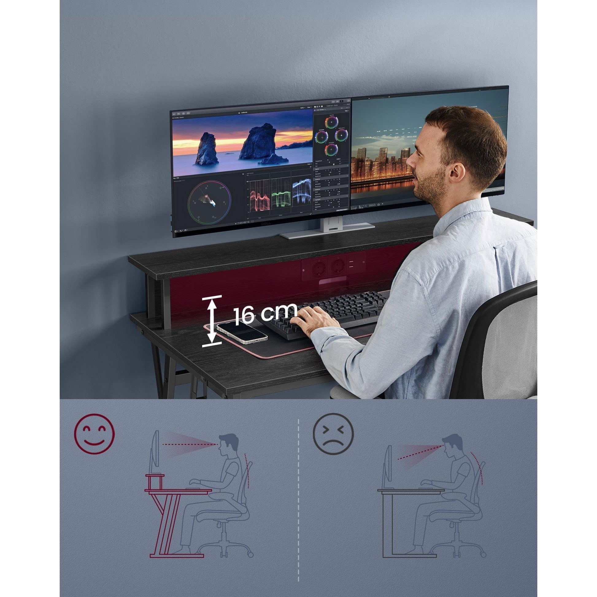 Gaming stol s LED osvjetljenjem i ugrađenom utičnicom, 60 x 120 x 76 cm, crnI | VASAGLE-vitahome.hr