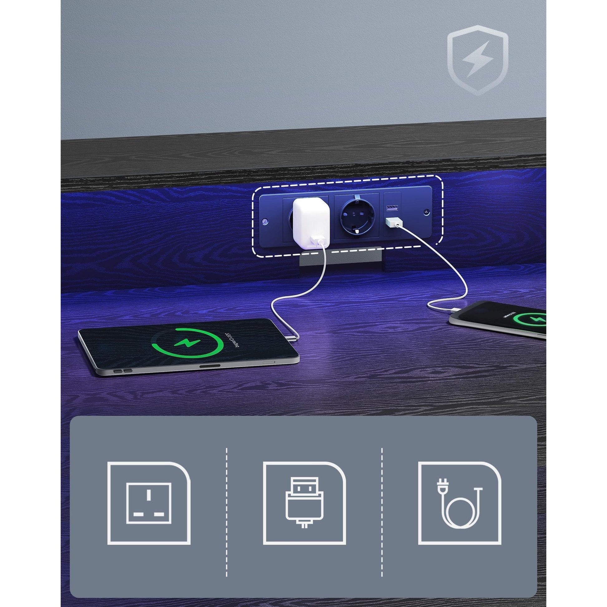 Gaming stol s LED osvjetljenjem i ugrađenom utičnicom, 60 x 120 x 76 cm, crnI | VASAGLE-vitahome.hr