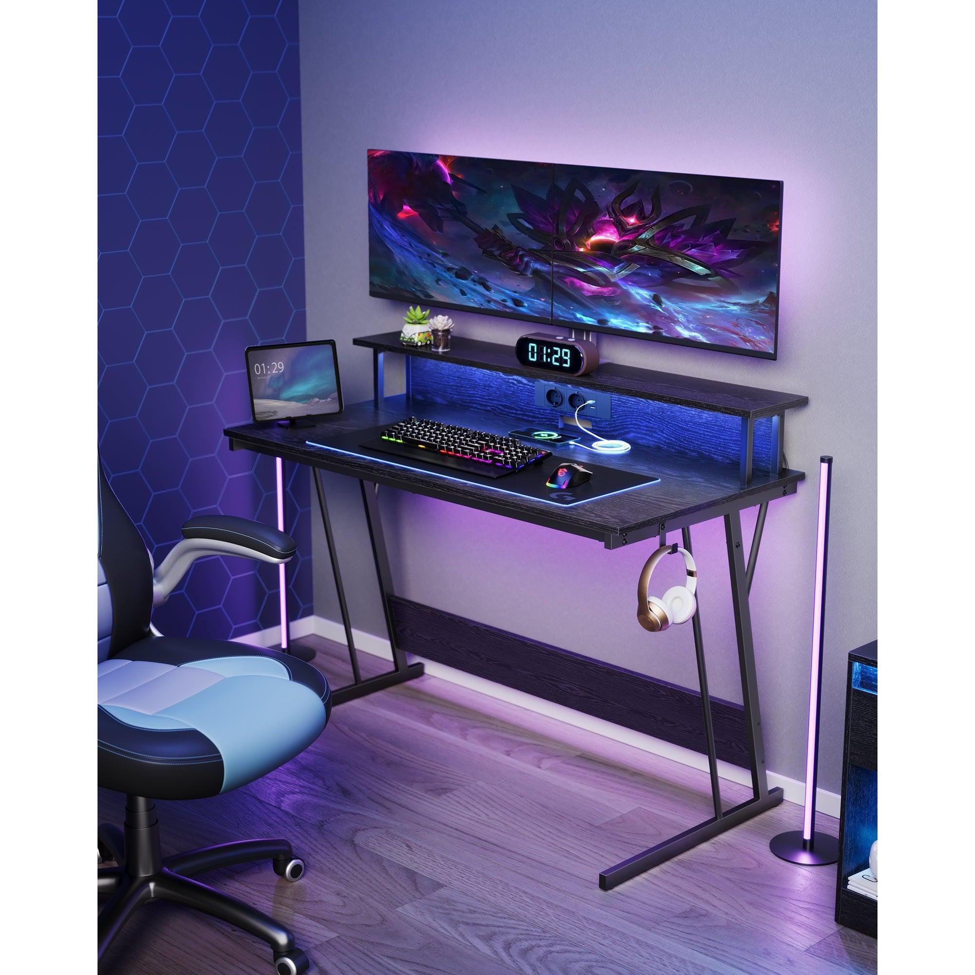 Gaming stol s LED osvjetljenjem i ugrađenom utičnicom, 60 x 120 x 76 cm, crnI | VASAGLE-vitahome.hr