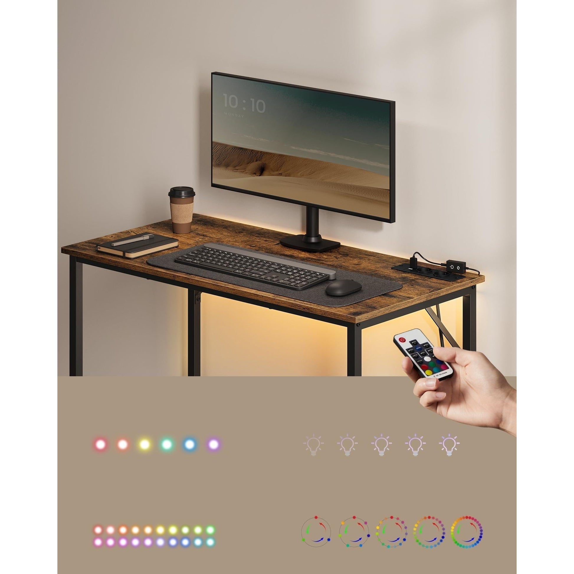 Gaming stol s LED rasvjetom i produžnim kabelom, 50x100x76 cm, smeđe-crni | VASAGLE-vitahome.hr