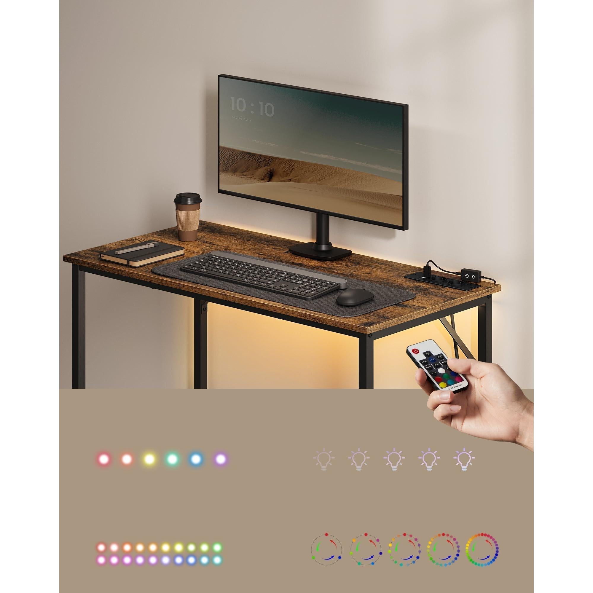Gaming stol s LED rasvjetom i produžnim kabelom, 50x100x76 cm, smeđe-crni | VASAGLE-vitahome.hr