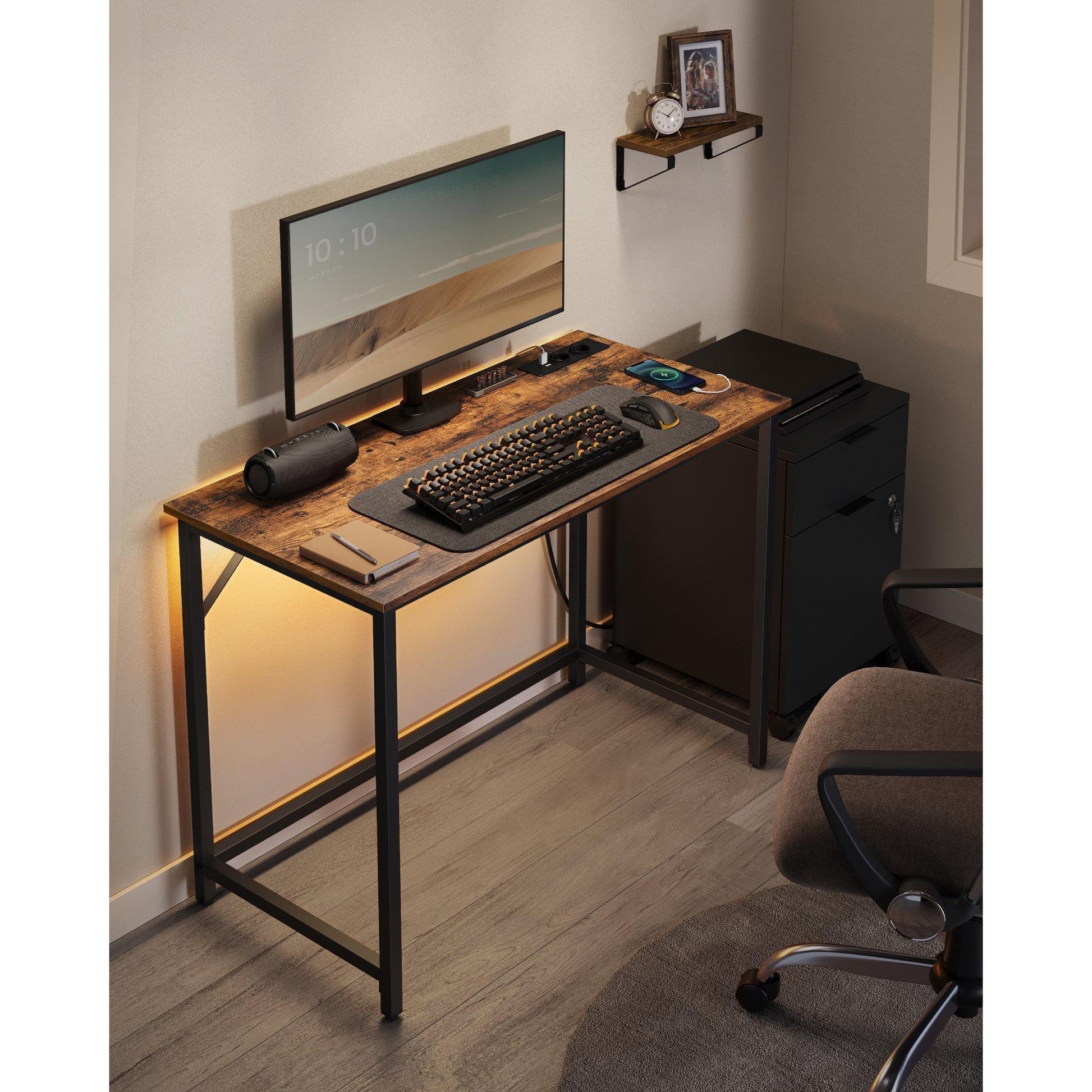 Gaming stol s LED rasvjetom i produžnim kabelom, 50x100x76 cm, smeđe-crni | VASAGLE-vitahome.hr