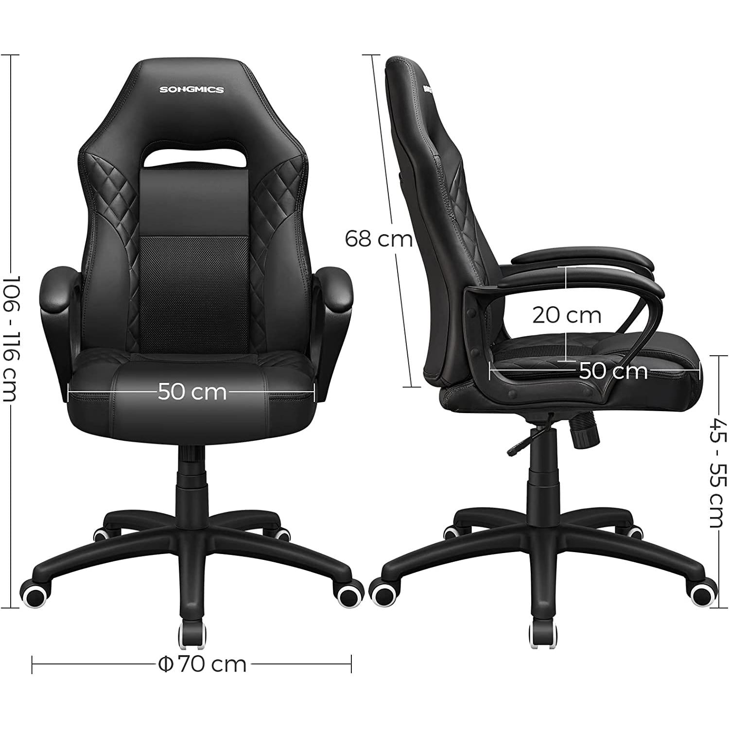 Gaming stolica, uredska stolica s dobrom potporom za leđa, crne boje | SONGMICS-vitahome.hr