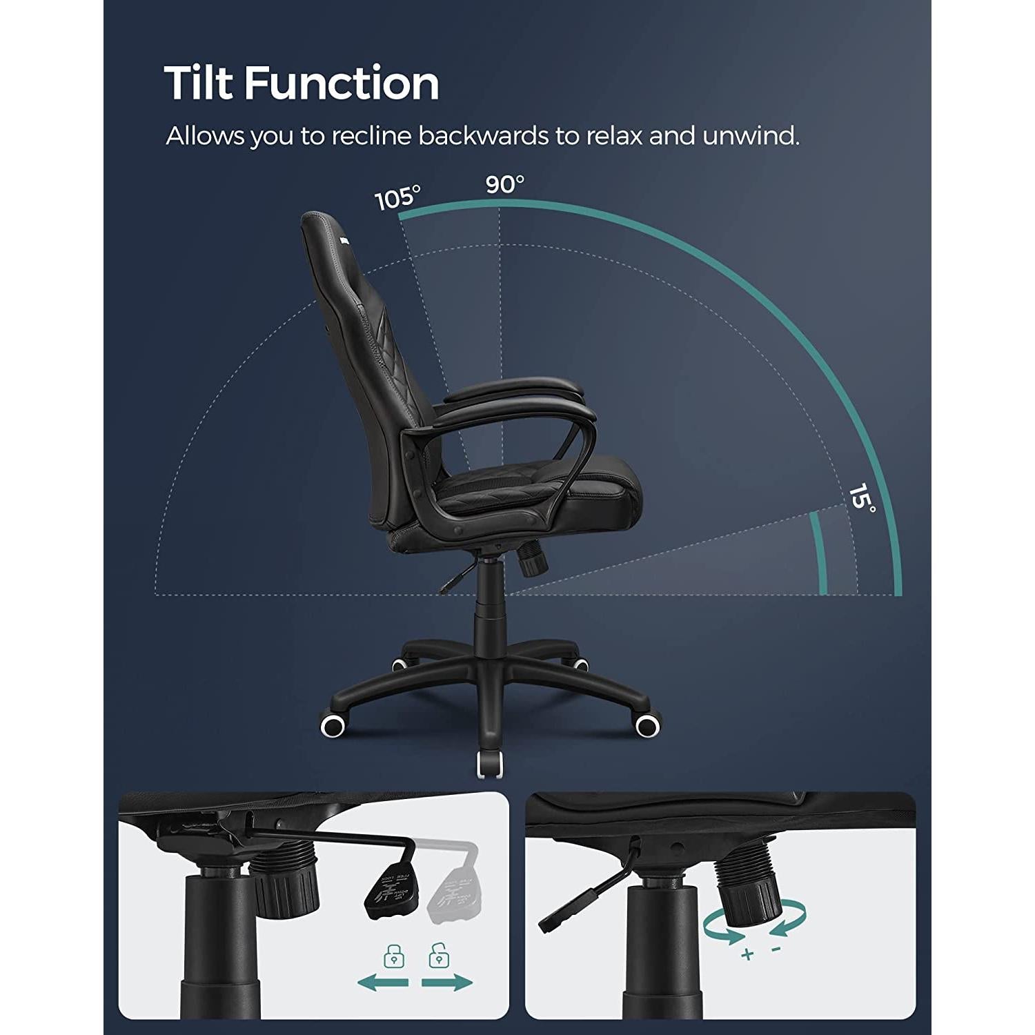 Gaming stolica, uredska stolica s dobrom potporom za leđa, crne boje | SONGMICS-vitahome.hr