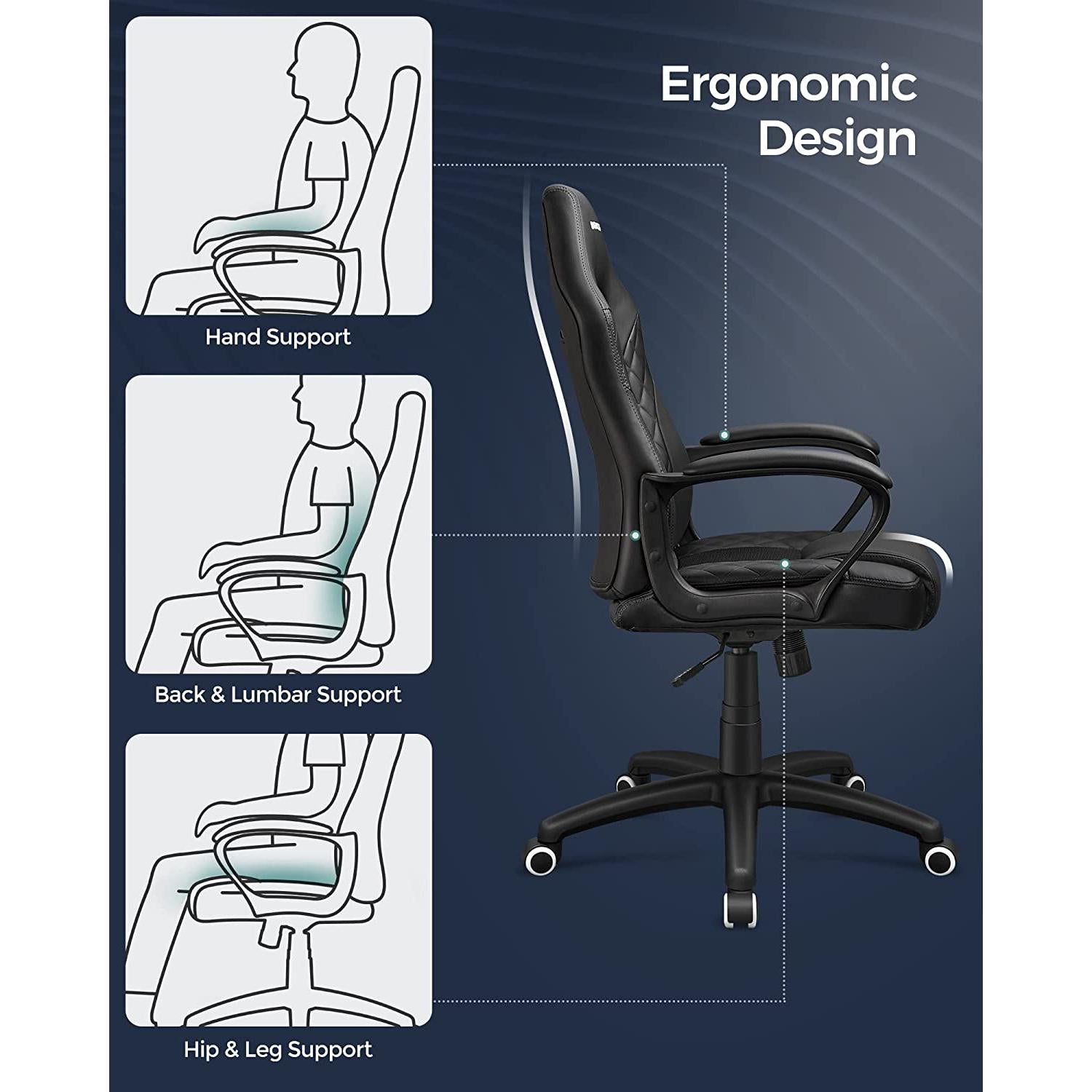 Gaming stolica, uredska stolica s dobrom potporom za leđa, crne boje | SONGMICS-vitahome.hr