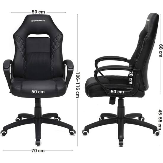 Gaming stolica, uredska stolica s dobrom potporom za leđa, crne boje | SONGMICS-vitahome.hr