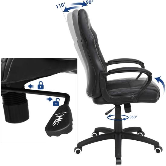 Gaming stolica, uredska stolica s dobrom potporom za leđa, crne boje | SONGMICS-vitahome.hr