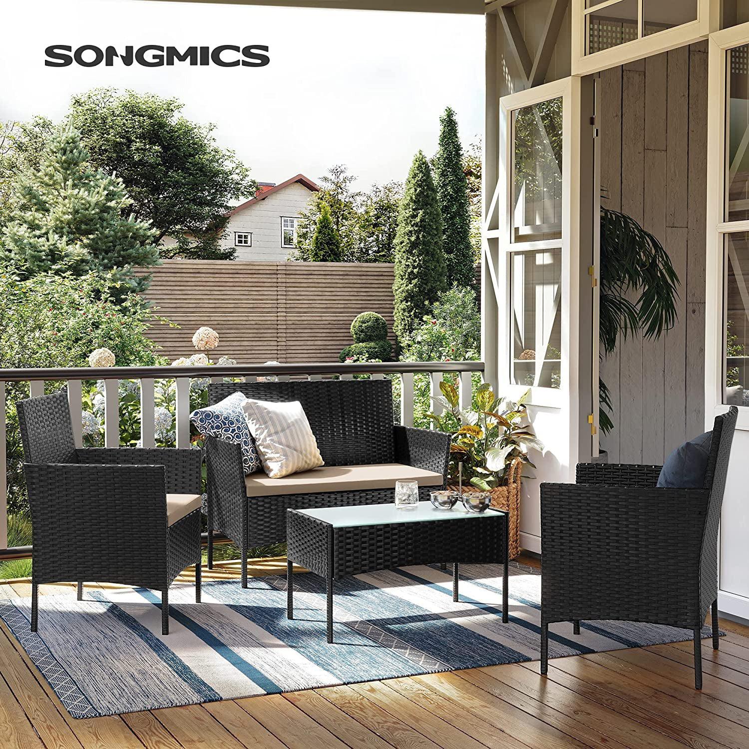 Garnitura vrtnog namještaja, 4-dijelni set vrtnog namještaja, crna i taupe | SONGMICS-vitahome.hr