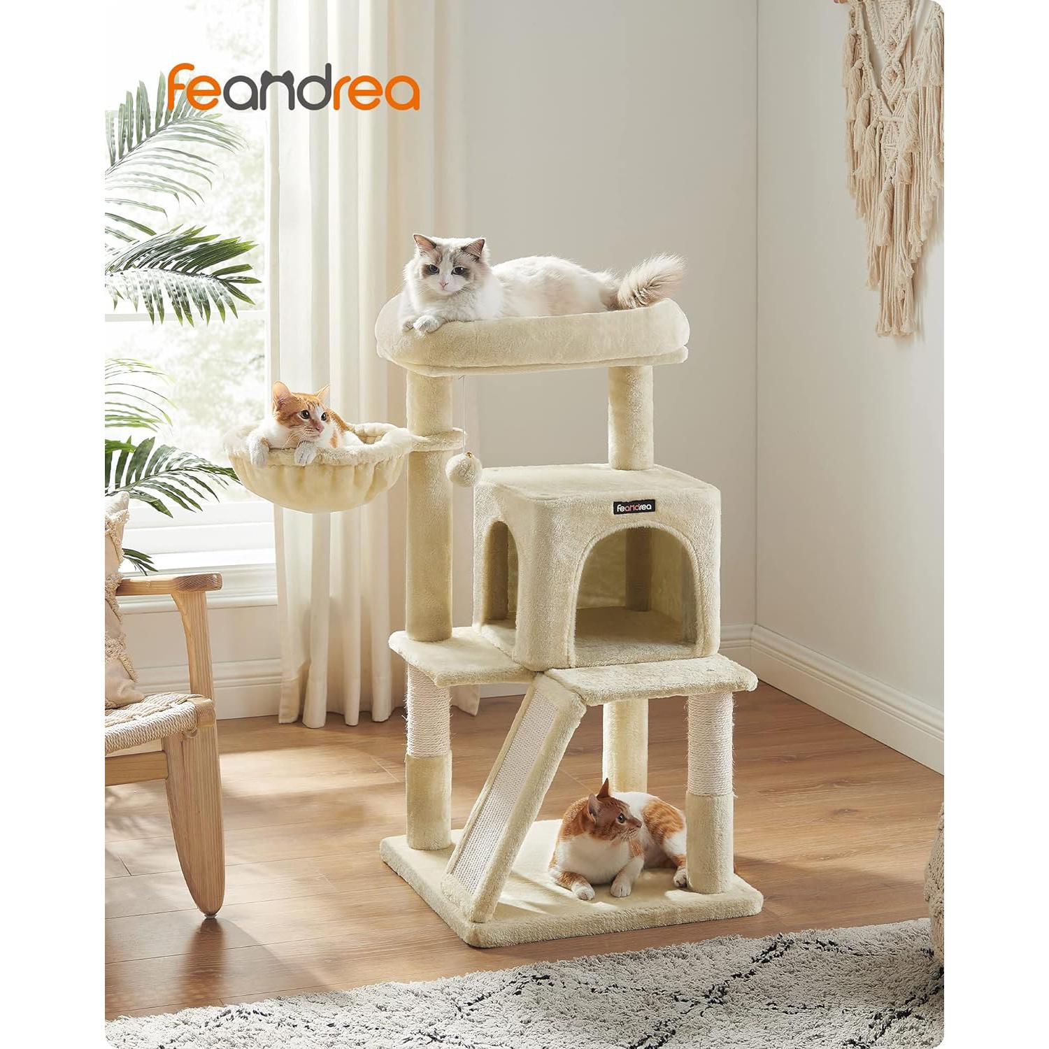 Grebalica s 2 krevetića i kućicom za mace, visine 96 cm, bež boje | FEANDREA | FEANDREA-vitahome.hr