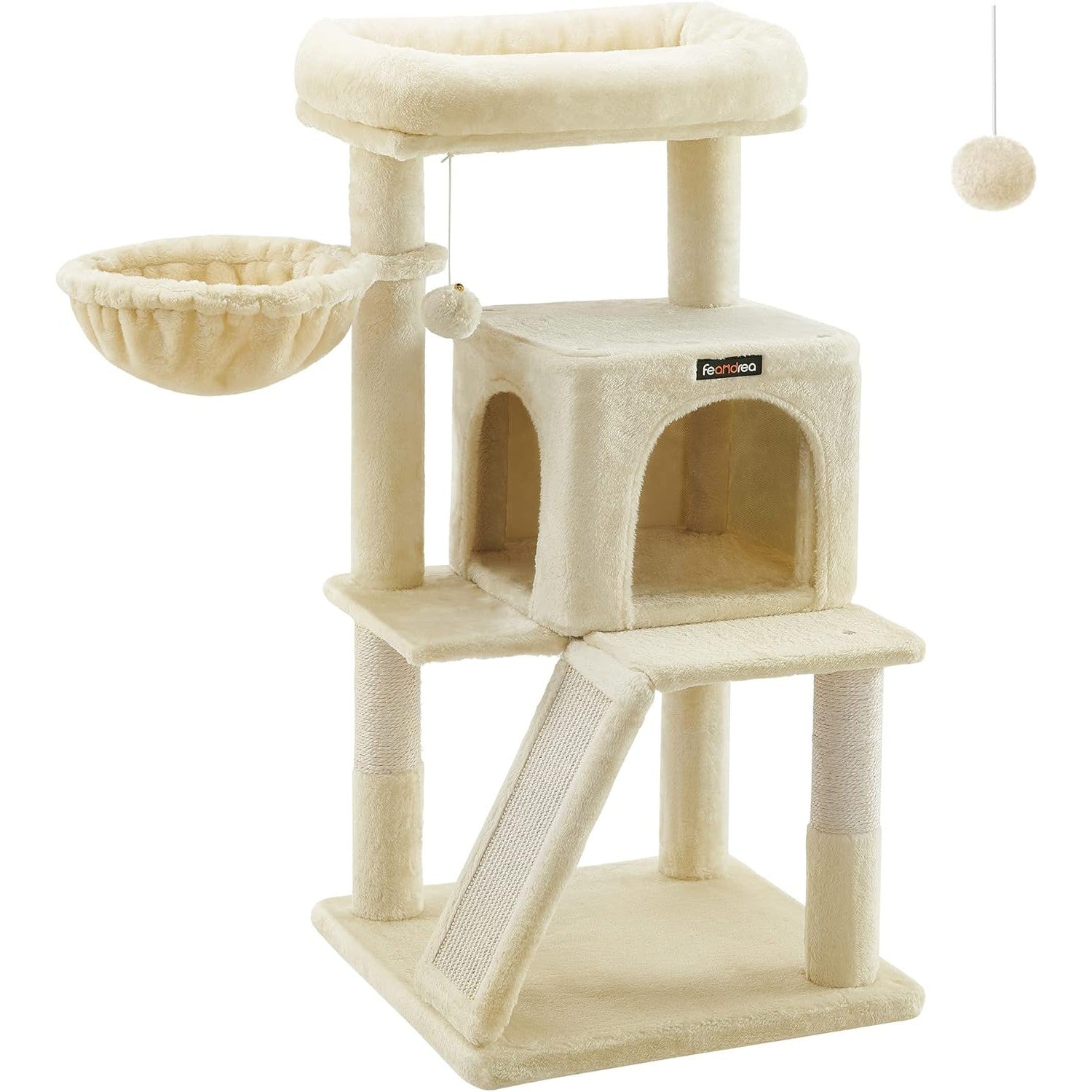 Grebalica s 2 krevetića i kućicom za mace, visine 96 cm, bež boje | FEANDREA | FEANDREA-vitahome.hr