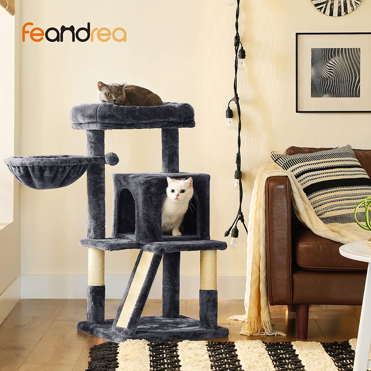 Grebalica s 2 krevetića i kućicom za mace, visine 96 cm, tamno sive boje | FEANDREA | FEANDREA-vitahome.hr