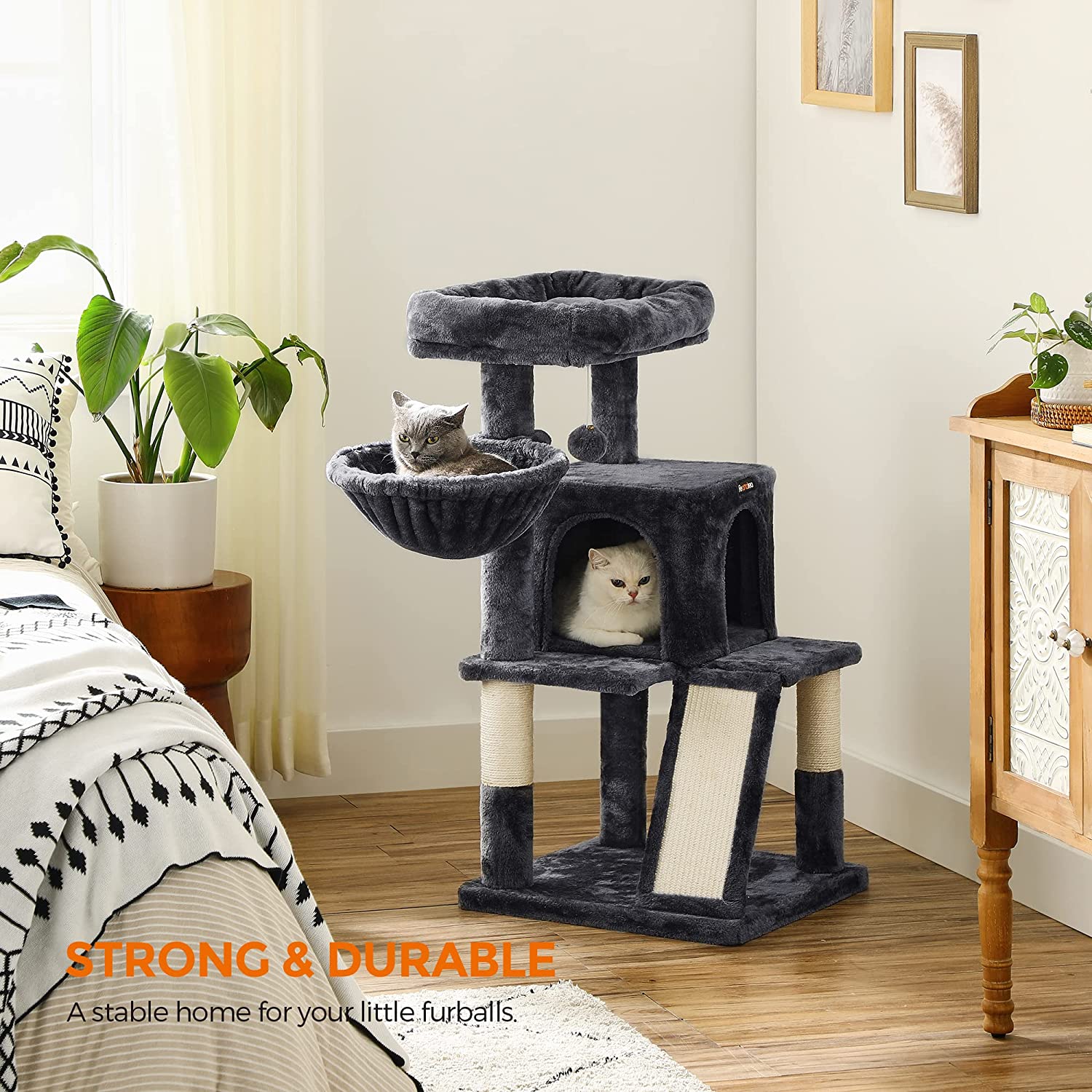 Grebalica s 2 krevetića i kućicom za mace, visine 96 cm, tamno sive boje | FEANDREA | FEANDREA-vitahome.hr