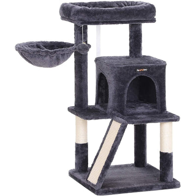 Grebalica s 2 krevetića i kućicom za mace, visine 96 cm, tamno sive boje | FEANDREA