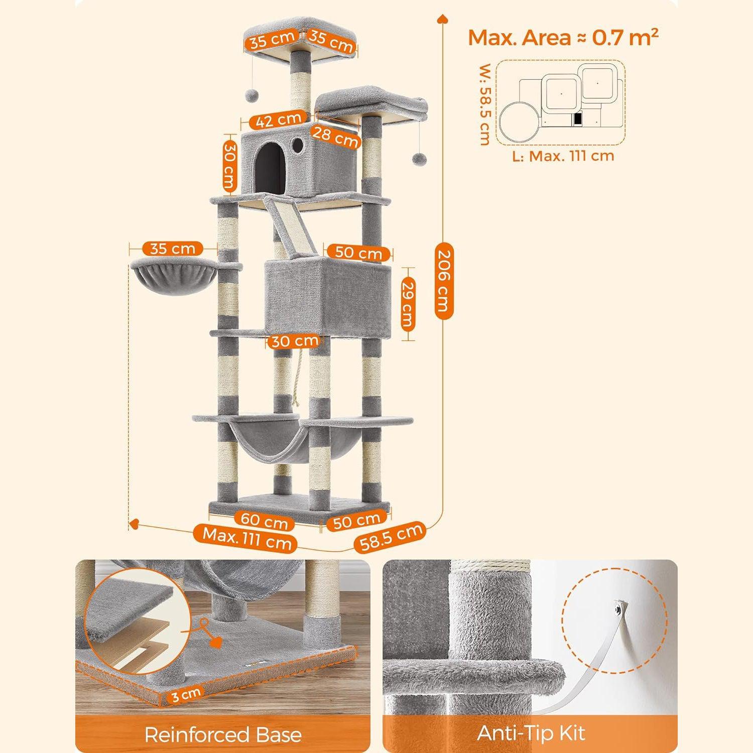 Grebalica za mačke, plišana kućica za mačke na više nivoa, svijetlo siva | FEANDREA-FEANDREA-Vita Home