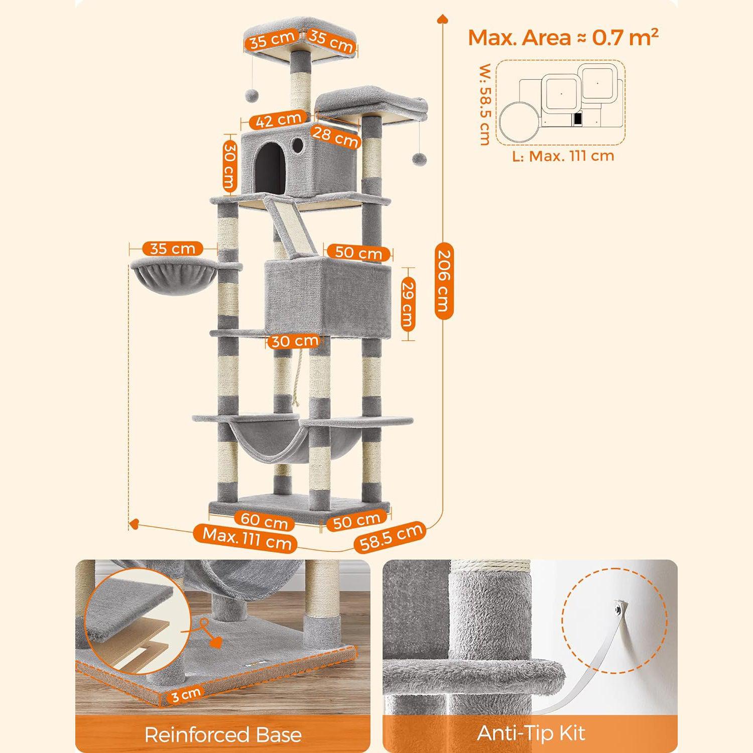 Grebalica za mačke, plišana kućica za mačke na više nivoa, svijetlo siva | FEANDREA-FEANDREA-Vita Home