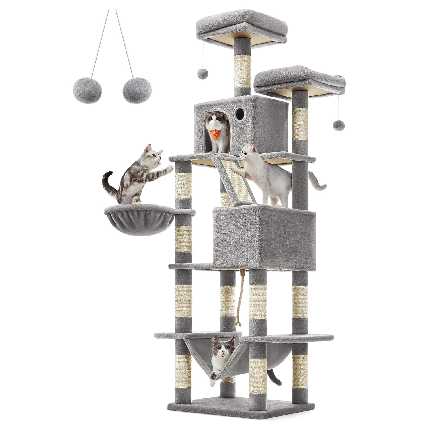 Grebalica za mačke, plišana kućica za mačke na više nivoa, svijetlo siva | FEANDREA-FEANDREA-Vita Home