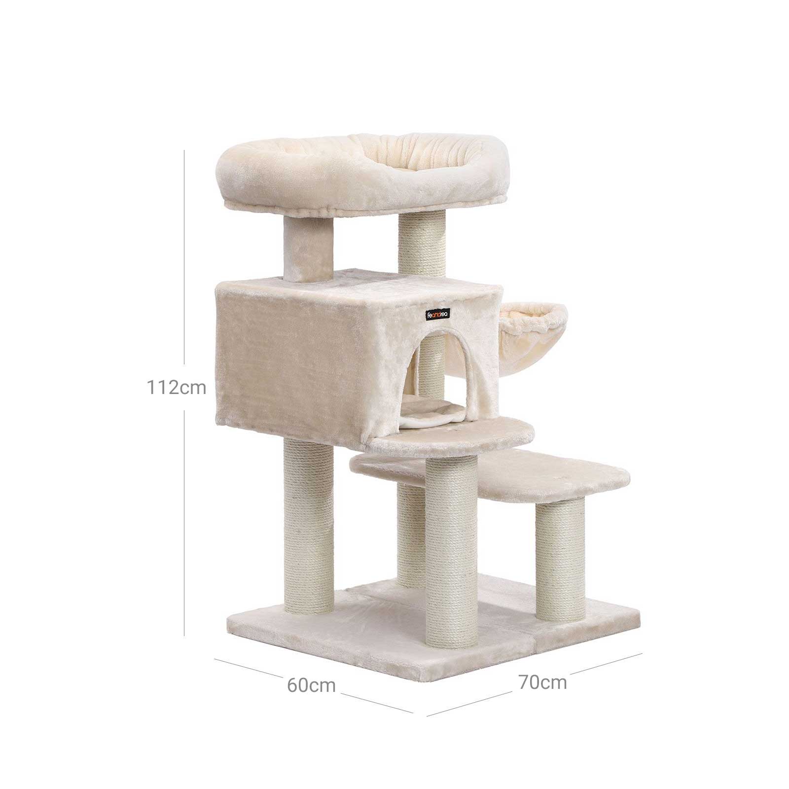 Grebalica za mačke s kućicom i 2 krevetića, visine 112 cm, bež boje | FEANDREA | FEANDREA-vitahome.hr