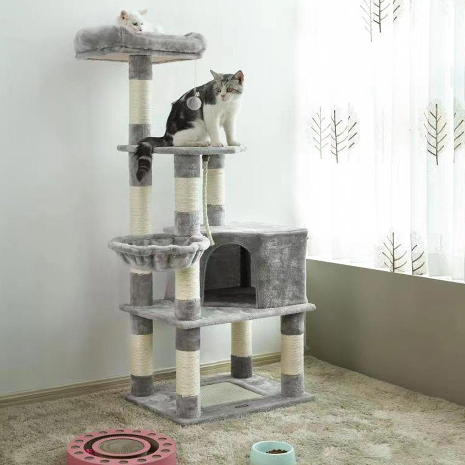 Grebalica za mačke s kučicom i 2 krevetića, visine 138 cm, svijetlo sivo | FEANDREA | FEANDREA-vitahome.hr