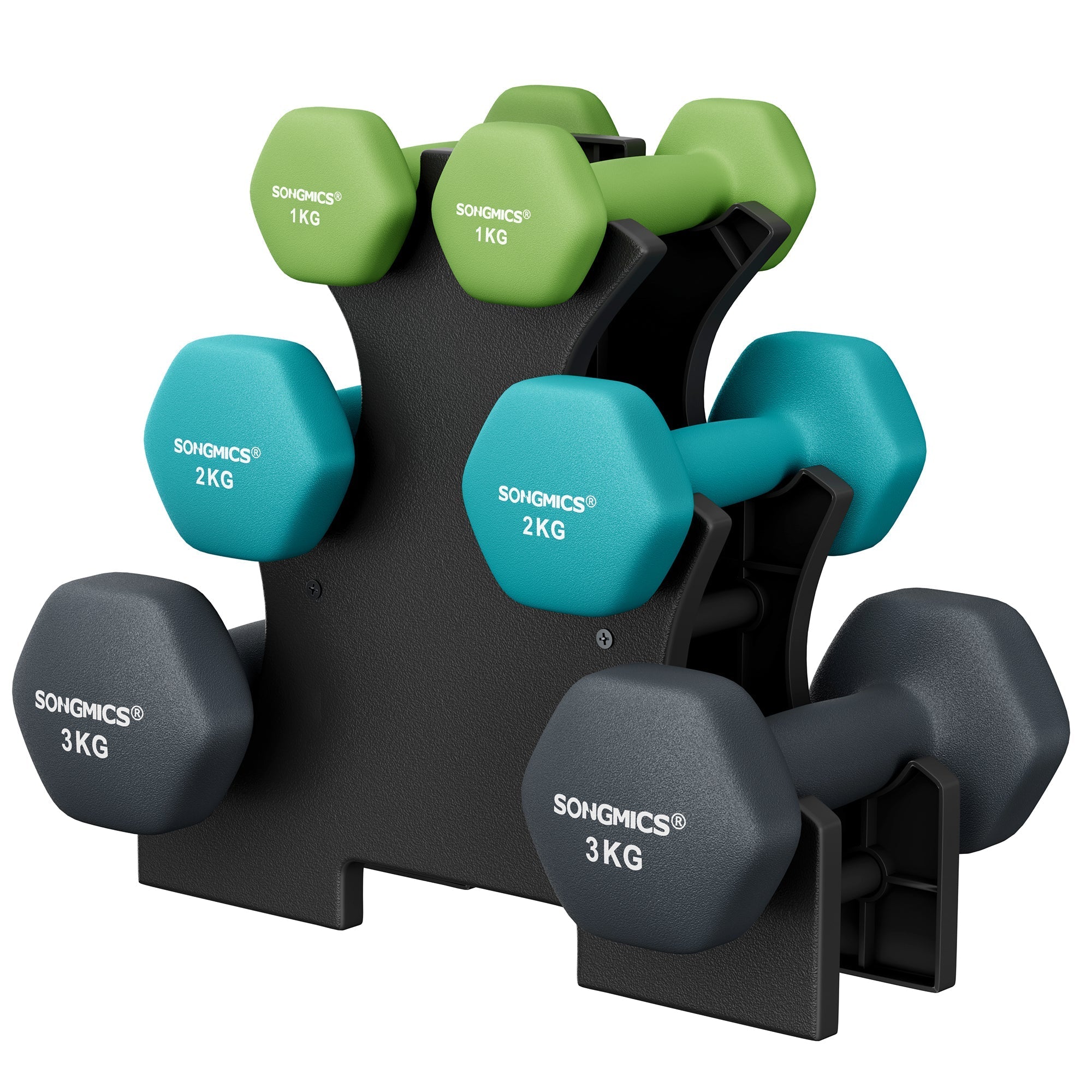 Hexa set bučica s postoljem - 1-3 kg, neoprenska, za kućno vježbanje