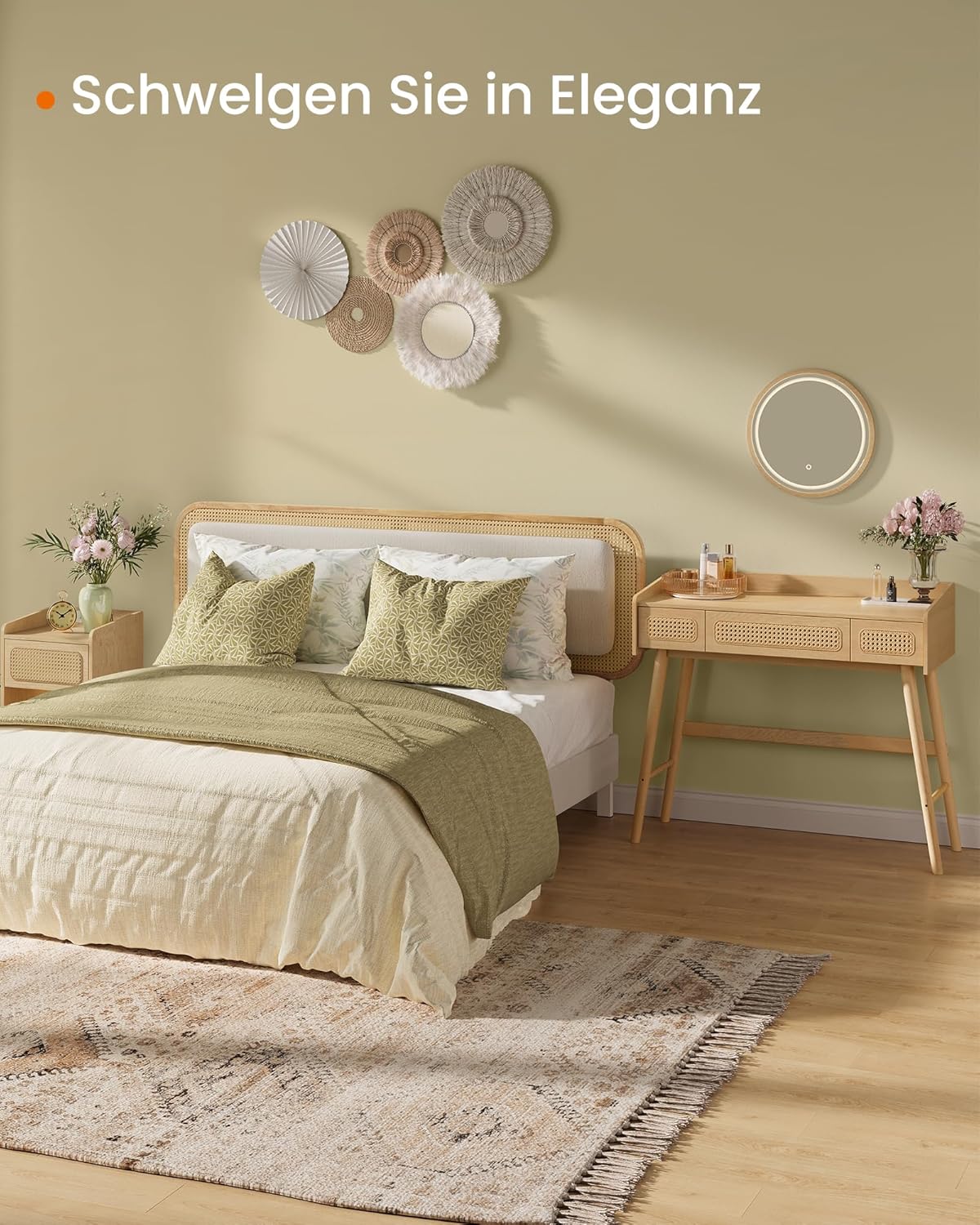 HOME BOHOVEN toaletni stolić s ogledalom i svjetlom, hrast bež boje | SONGMICS-SONGMICS-Vita Home