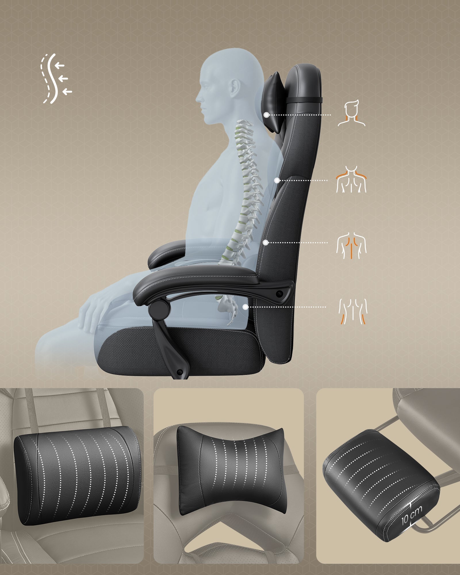 Igračka stolica s naslonom za noge, ergonomski dizajn, crna boja